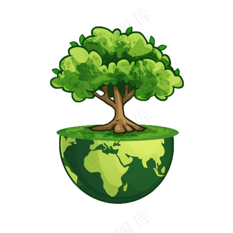 世界地球上的大树绿色卡通插画免抠
