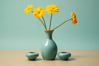 花瓶里的菊花小雏菊橘黄色家居摄影图