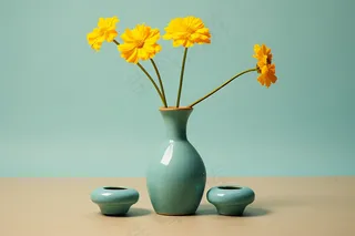 花瓶里的菊花小雏菊橘黄色家居摄影图