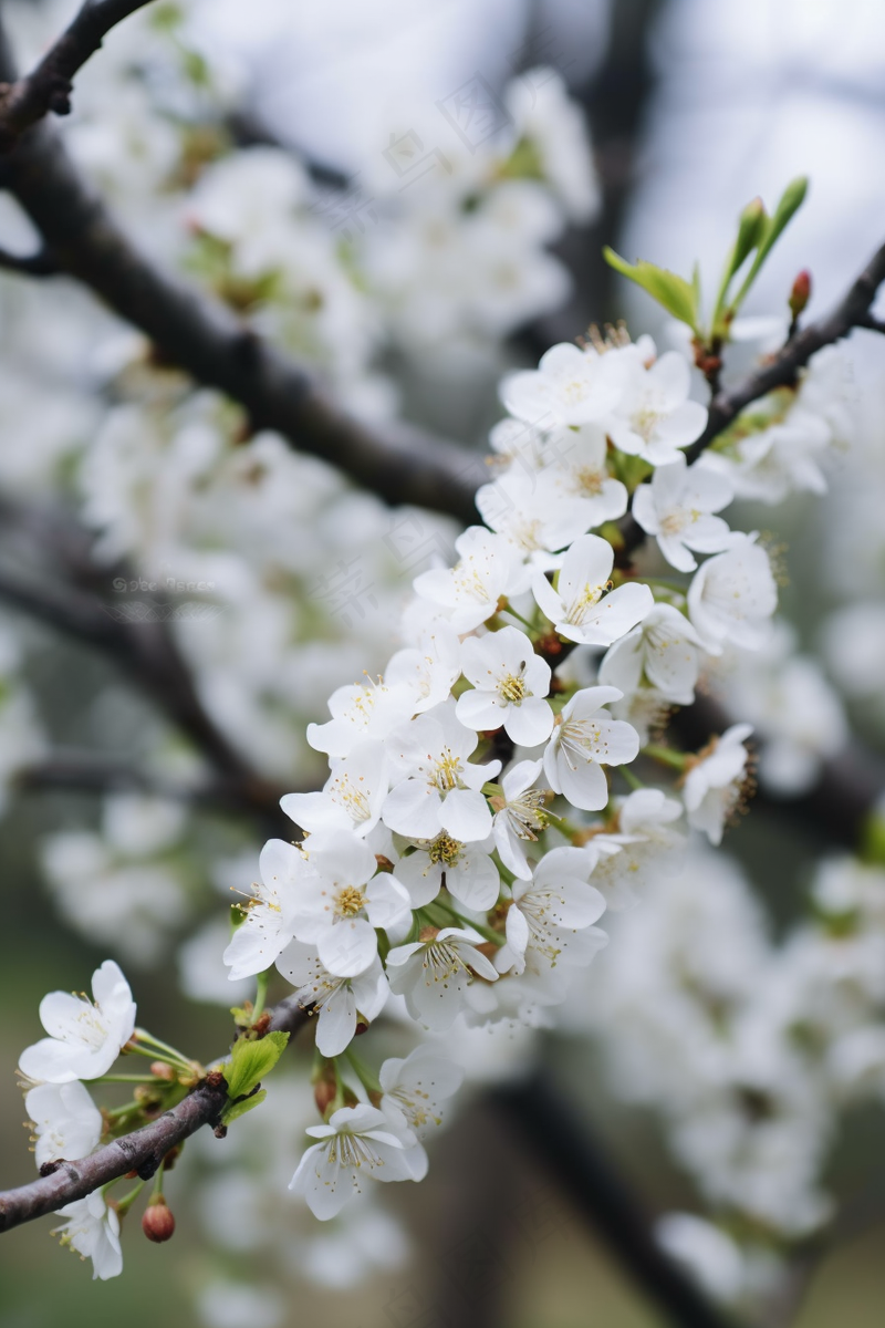 春天盛开的梨花李子花春分摄影图
