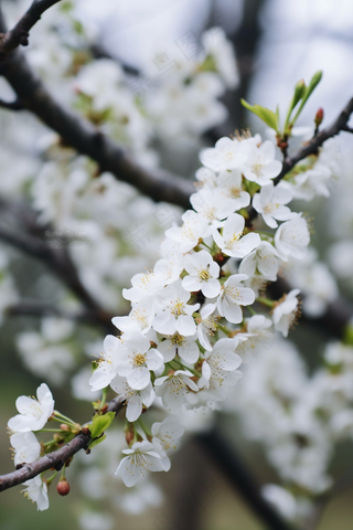 春天盛开的梨花李子花春分摄影图