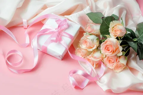 粉色鲜花礼物礼盒妇女节女神节摄影图
