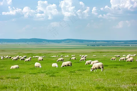 春天草原牛羊内蒙摄影图