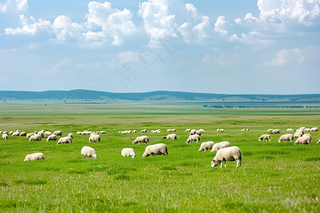 春天草原牛羊内蒙摄影图