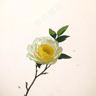 白色黄色手绘新中式风格花植物16