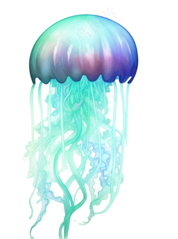 水母海洋海鲜蓝紫色梦幻卡通插画免抠(944x1264)