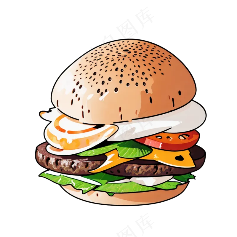 汉堡多层简约插画清新可爱食物