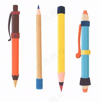 铅笔钢笔学习工具文具卡通插画免抠
