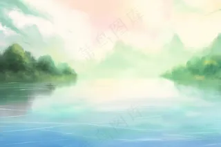 江南水乡雨水春天水墨画插画背景