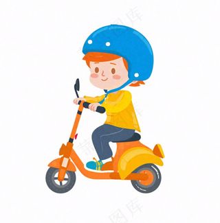 骑电动车的人头盔快递外卖人物插画免抠