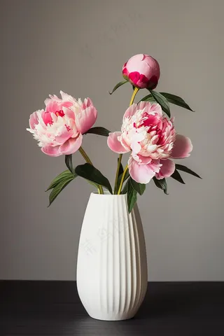 牡丹花国花插瓶花瓶摄影图