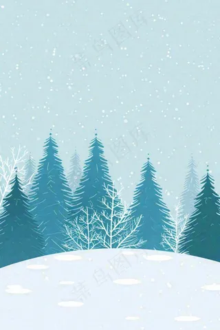冬天白雪下森林松树立冬冬至寒冷插画背景