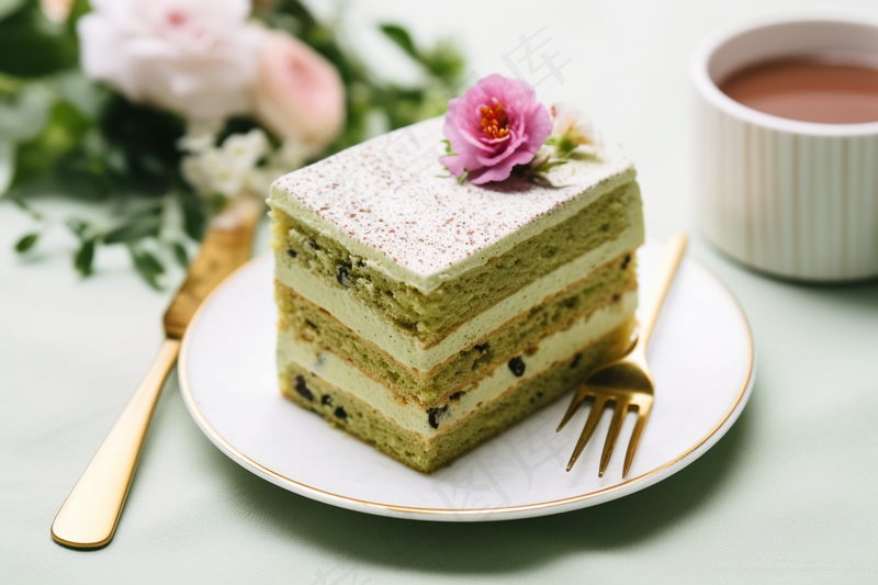 抹茶蛋糕下午茶甜点摄影图