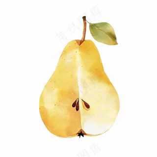 梨子水果切块水彩画免抠