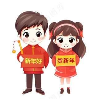 新年卡通人物祝福插画免抠