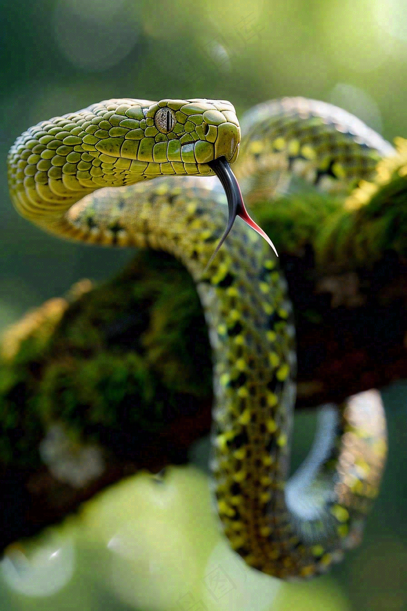 蛇青蛇绿色爬行动物毒蛇摄影图