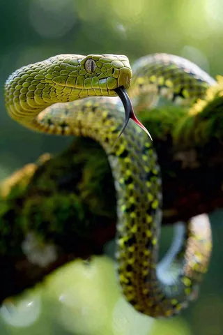 蛇青蛇绿色爬行动物毒蛇摄影图