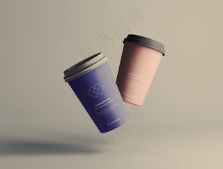 单色背景简约塑料咖啡杯样机34