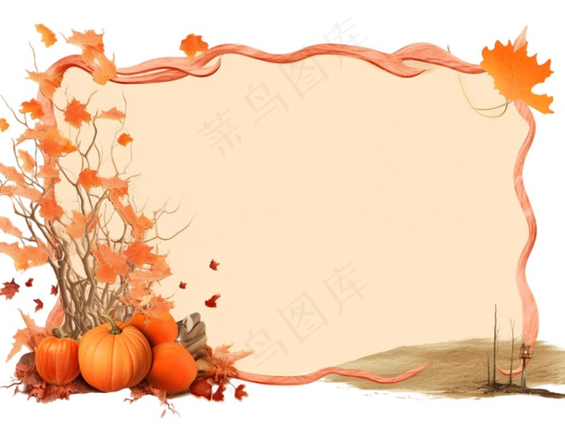 秋季南瓜作物枫叶边框感恩节黄色卡通插画免抠(1248x960)