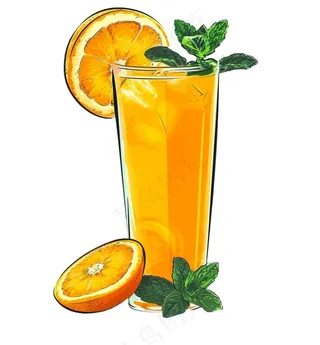 橙汁冰镇饮料水果茶卡通插画插图免抠