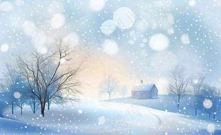 冬天雪景森林小屋夜晚灯光温暖白雪皑皑小雪大雪冬至立冬卡通插画背景