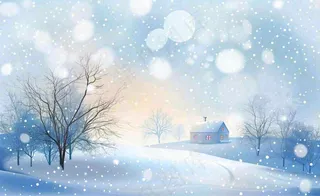 冬天雪景森林小屋夜晚灯光温暖白雪皑皑小雪大雪冬至立冬卡通插画背景