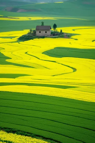 春天油菜花田稻苗万物生长农村田园风光摄影图