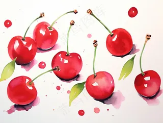 樱桃车厘子水果水彩画卡通壁纸