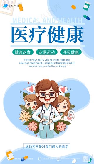 蓝色  扁平插画风  医疗健康 海报