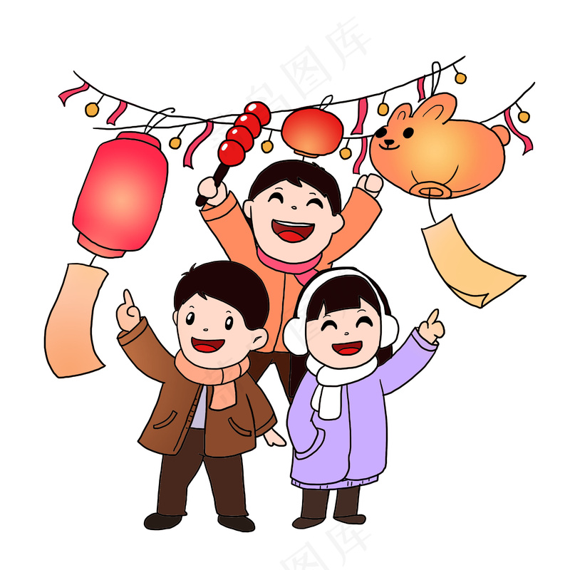 春节元宵节小朋友赏花灯psd模版下载