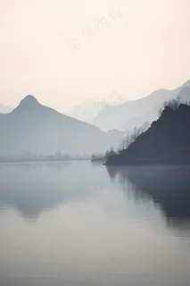 阴天山水倒影山水墨画古风背景黑白摄影图 阴天山水倒影山水墨画古风背景黑白摄影图