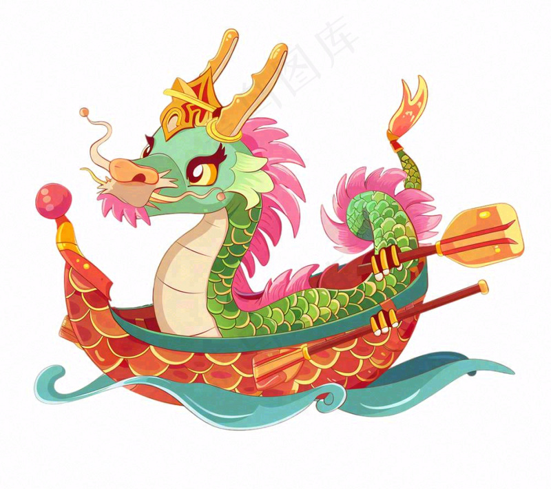 龙舟端午划船创意卡通插画免抠(1152x1024)