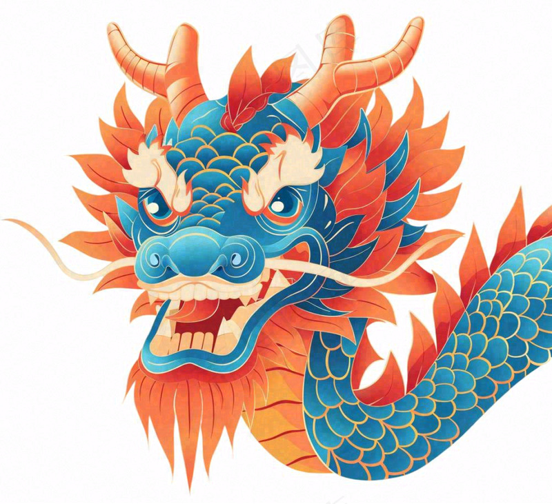 中国龙龙形动物国潮风插画免抠(1120x1024)