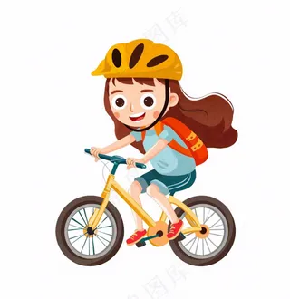 骑自行车的女孩青少年运动卡通人物插画免抠