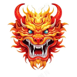 龙龙头红色新年龙年卡通插画免抠