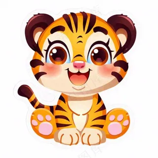 老虎王动物卡通插画免抠