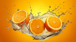 切片橙子水花水中摄影图