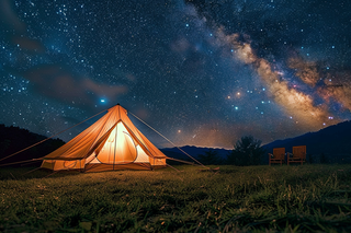 野外露营星空夜晚山顶的帐篷摄影图