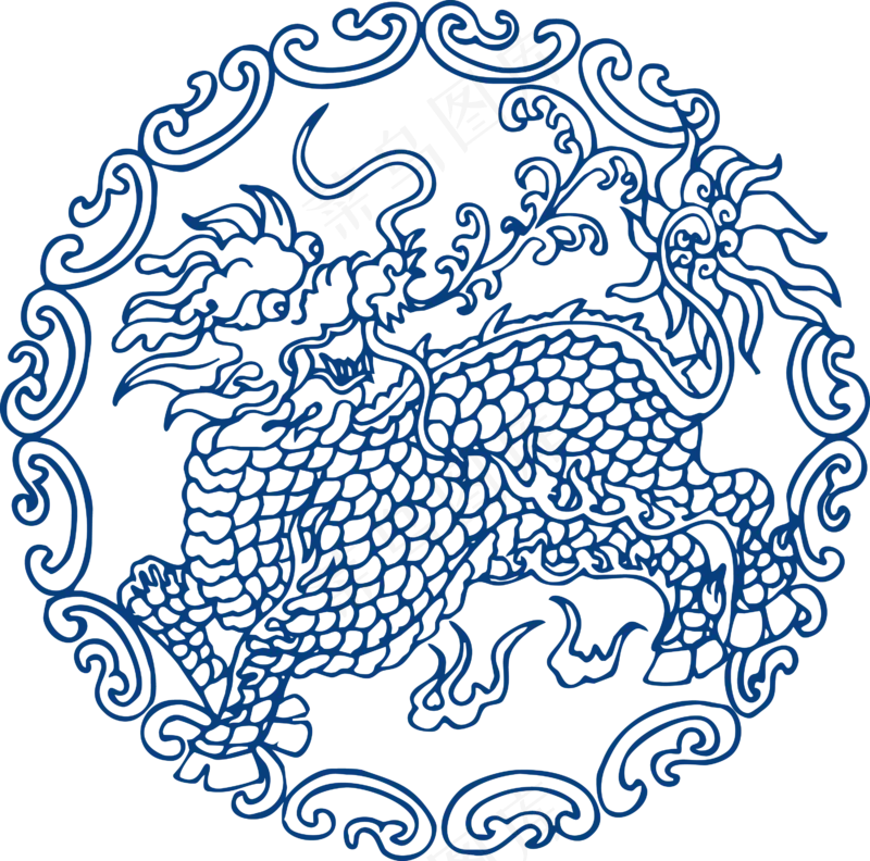 古代青花瓷图案花纹中国风图案祥云纹理传统图腾PNG免扣素材