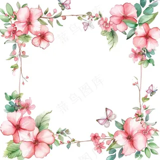 春天粉色花环水彩插画免抠