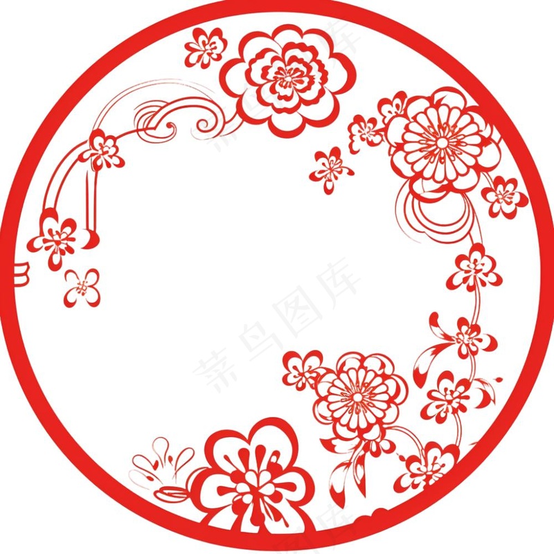中式红色圆形贴纸窗花插画免抠(1024x1024)