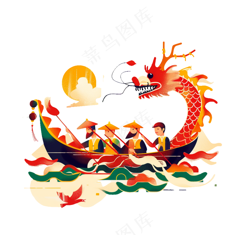 端午插画齐心协力赛龙舟