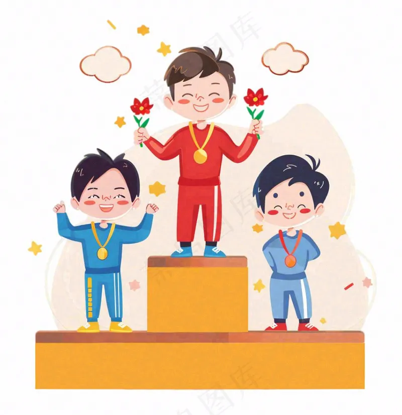 颁奖台运动员领奖比赛卡通插画免抠(1024x1056)