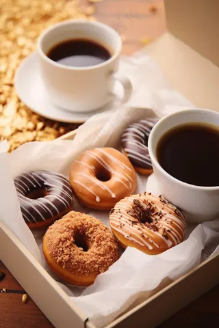 甜甜圈下午茶可口美食甜点摄影图