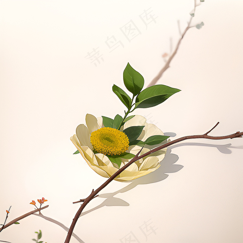白色黄色手绘新中式风格花植物188
