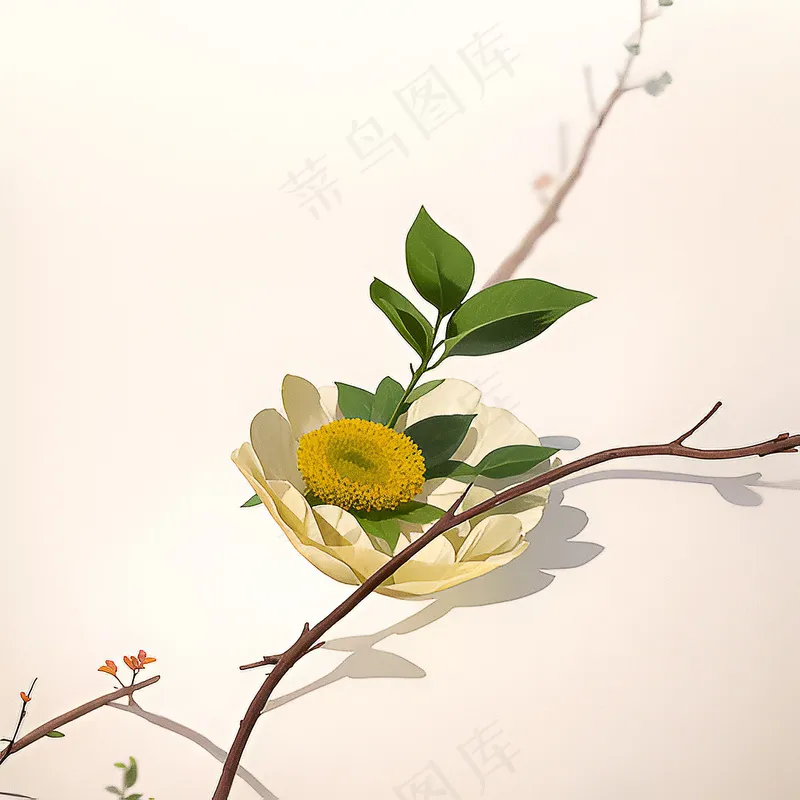 白色黄色手绘新中式风格花植物188