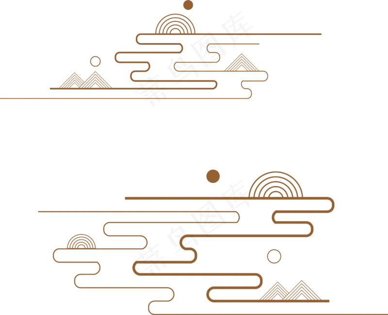 山水波浪祥云中式国风线条41免扣素材