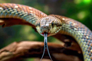 蛇盘踞在树枝上爬行动物摄影图