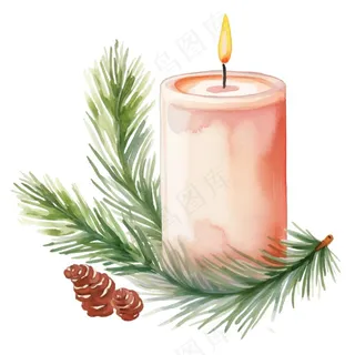 节日装饰蜡烛圣诞水彩手绘插画免抠