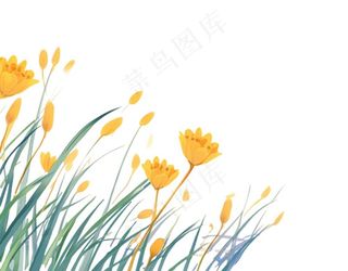 春天花丛草丛卡通插画免抠